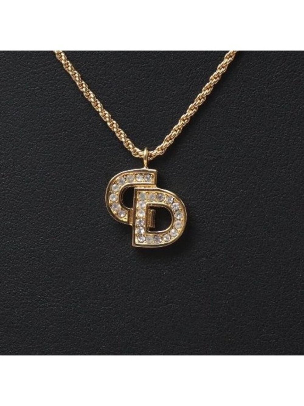 Dior Vintage Necklace CD Logo Crystal Gold
